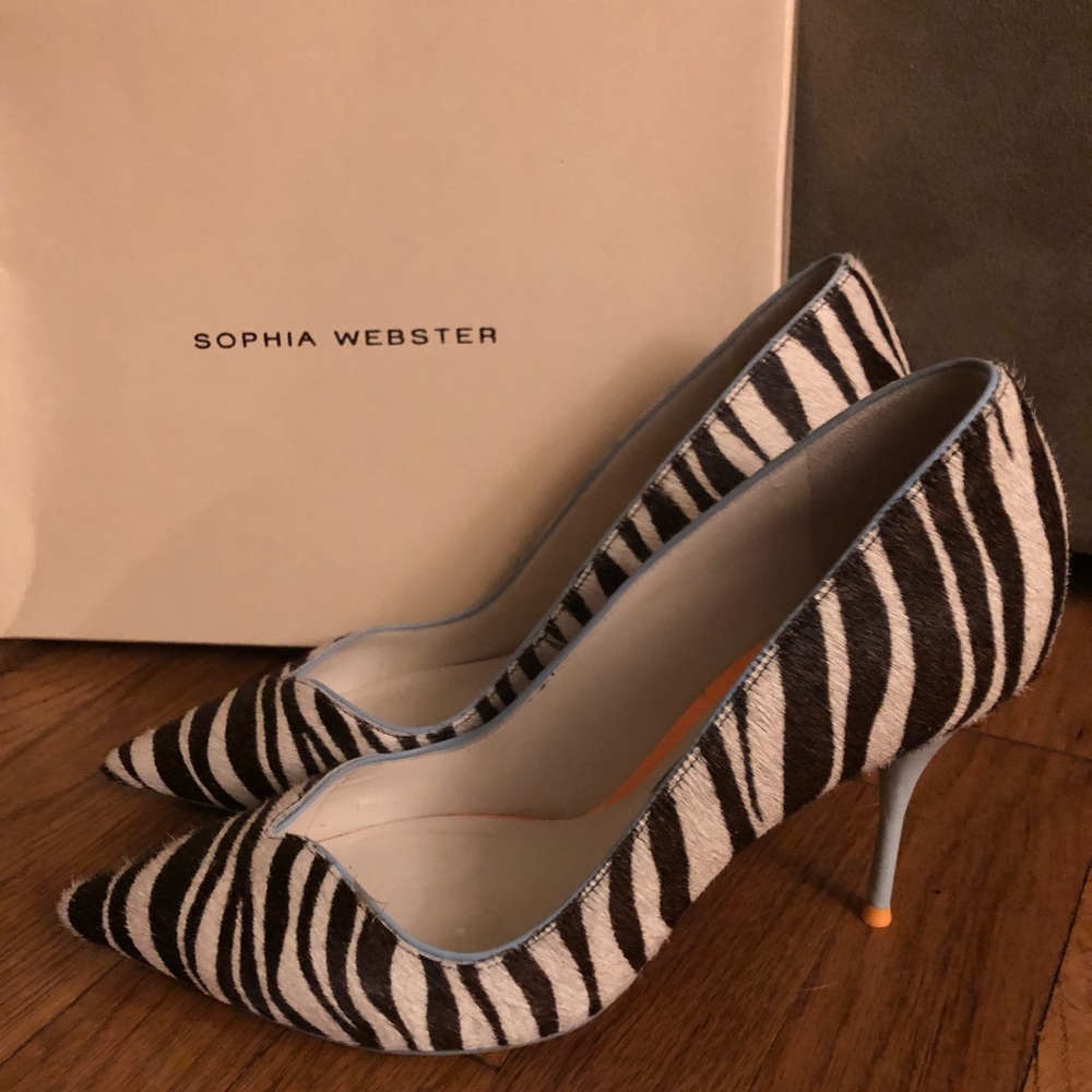 Sophia Webster Black and White Zebra Print Pointed Toe Pumps